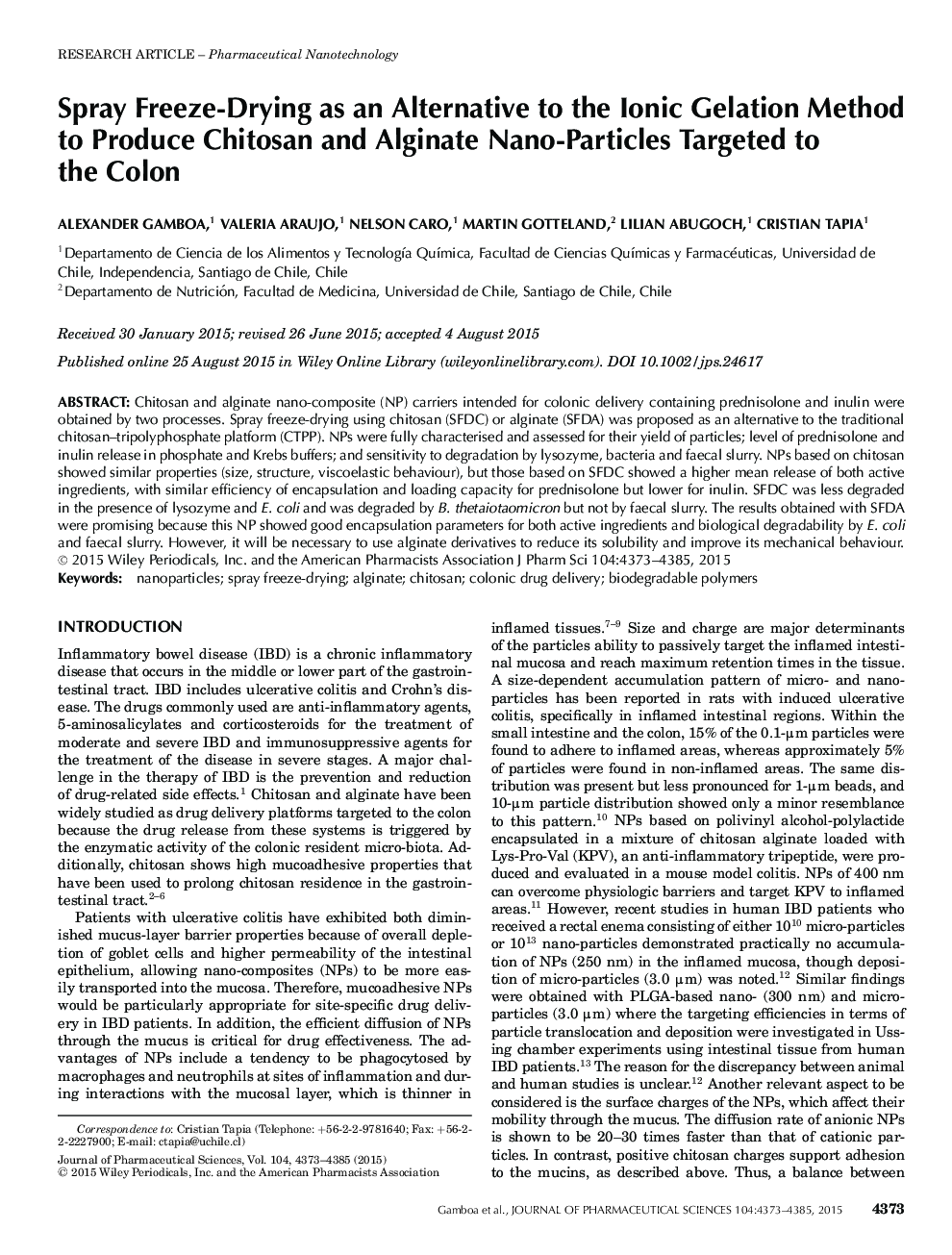 Spray Freeze-Drying as an Alternative to the Ionic Gelation Method to Produce Chitosan and Alginate Nano-Particles Targeted to the Colon