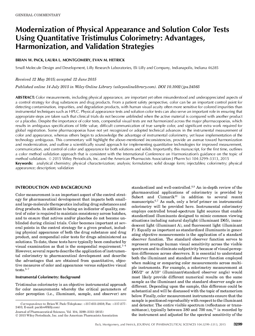 Modernization of Physical Appearance and Solution Color Tests Using Quantitative Tristimulus Colorimetry: Advantages, Harmonization, and Validation Strategies
