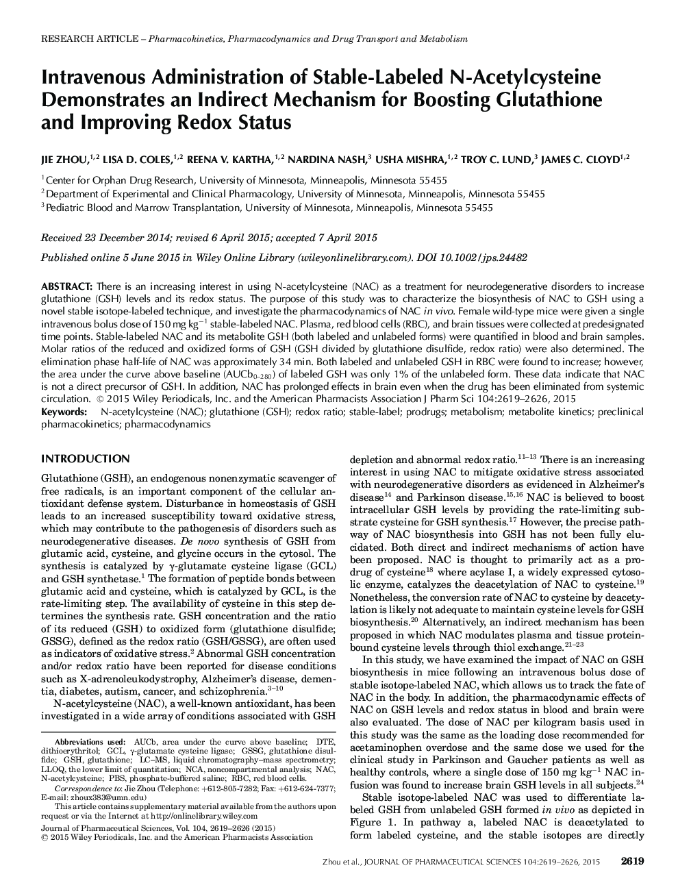 Intravenous Administration of Stable-Labeled N-Acetylcysteine Demonstrates an Indirect Mechanism for Boosting Glutathione and Improving Redox Status