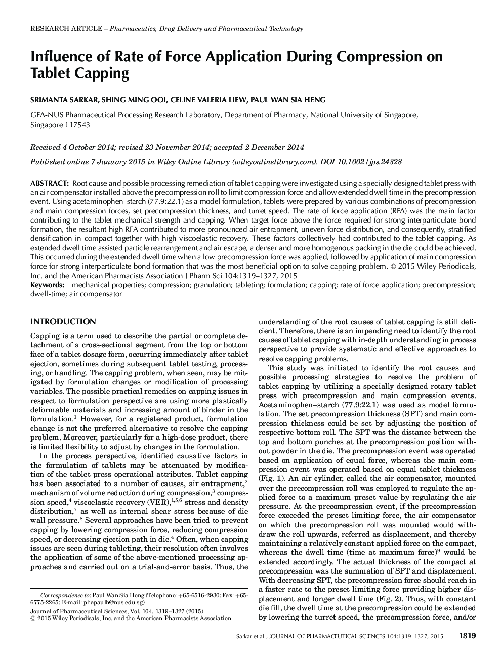 Influence of Rate of Force Application During Compression on Tablet Capping