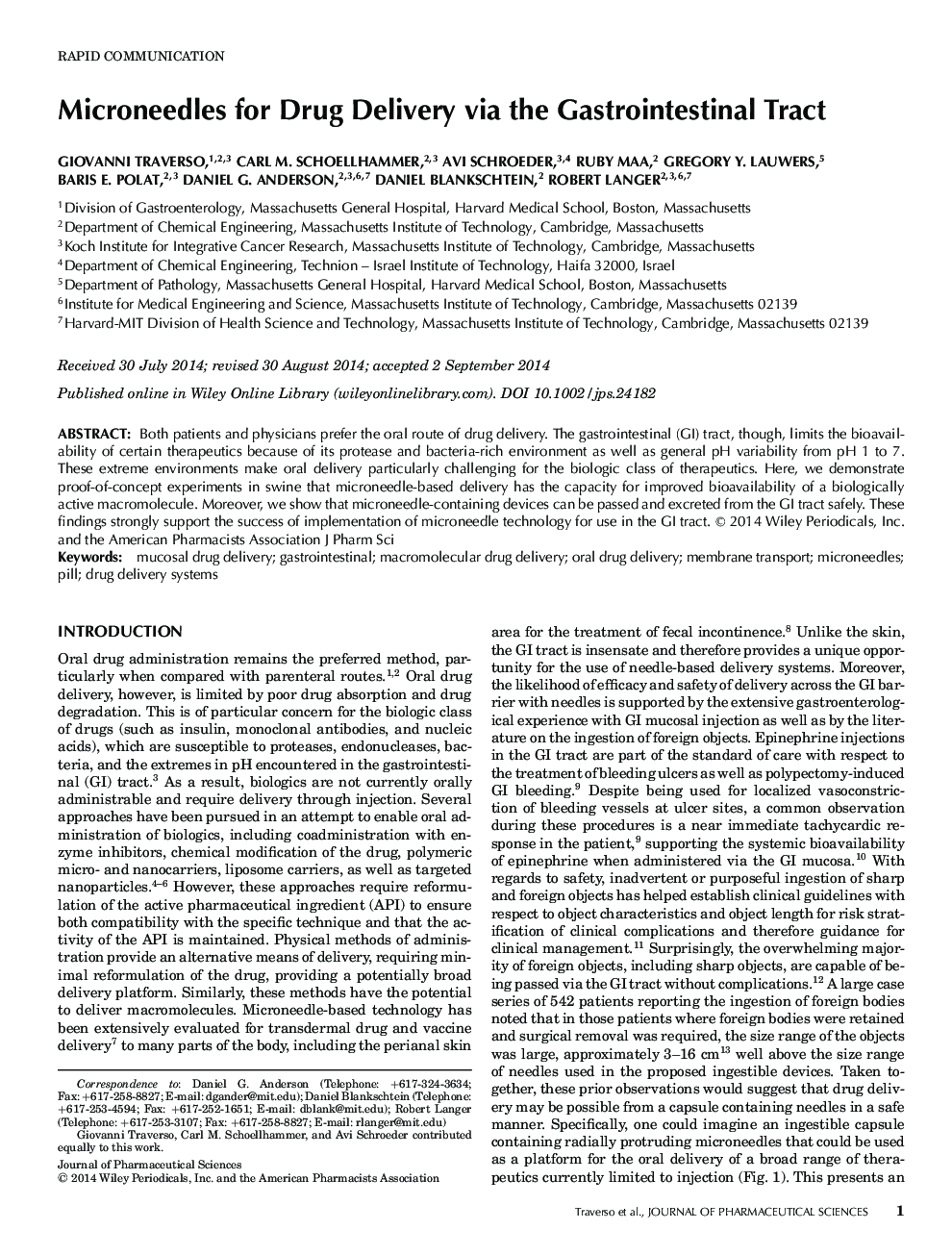 Microneedles for Drug Delivery via the Gastrointestinal Tract