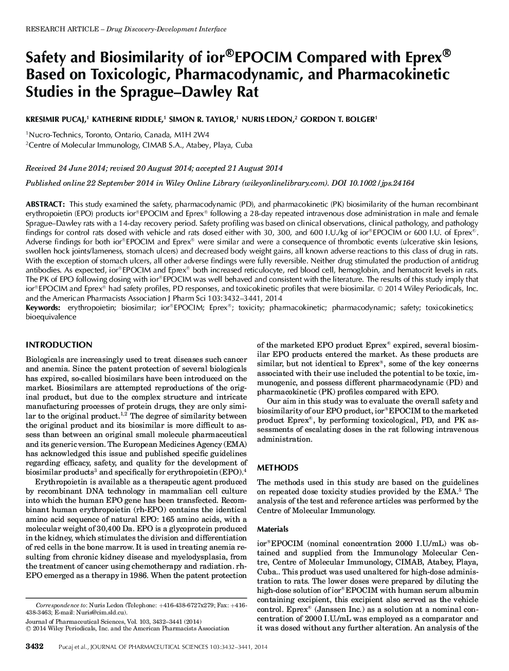 Safety and Biosimilarity of ior®EPOCIM Compared with Eprex® Based on Toxicologic, Pharmacodynamic, and Pharmacokinetic Studies in the Sprague-Dawley Rat