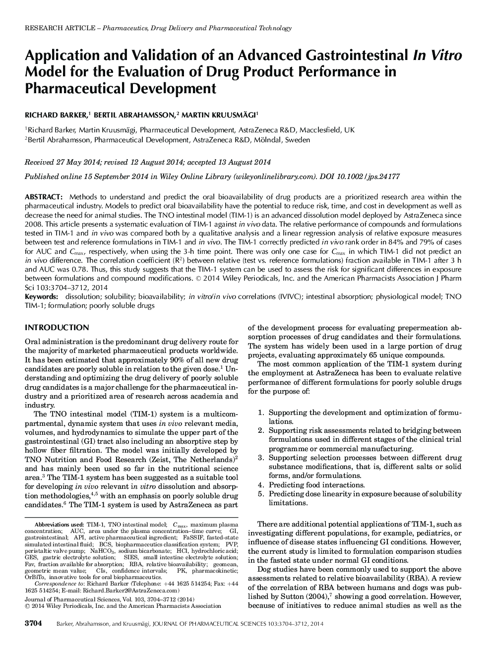 Application and Validation of an Advanced Gastrointestinal In Vitro Model for the Evaluation of Drug Product Performance in Pharmaceutical Development