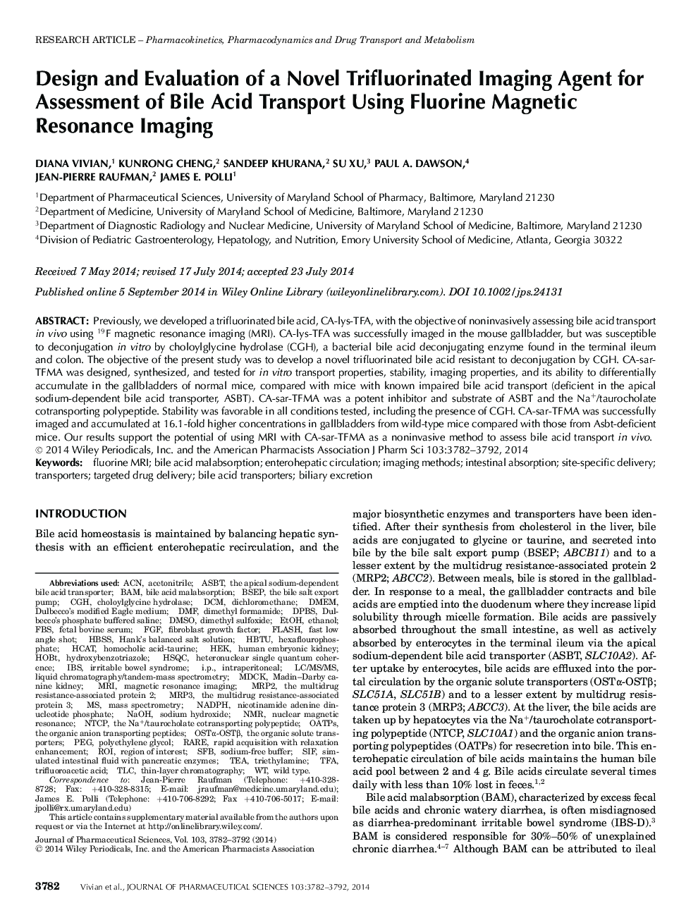 Design and Evaluation of a Novel Trifluorinated Imaging Agent for Assessment of Bile Acid Transport Using Fluorine Magnetic Resonance Imaging