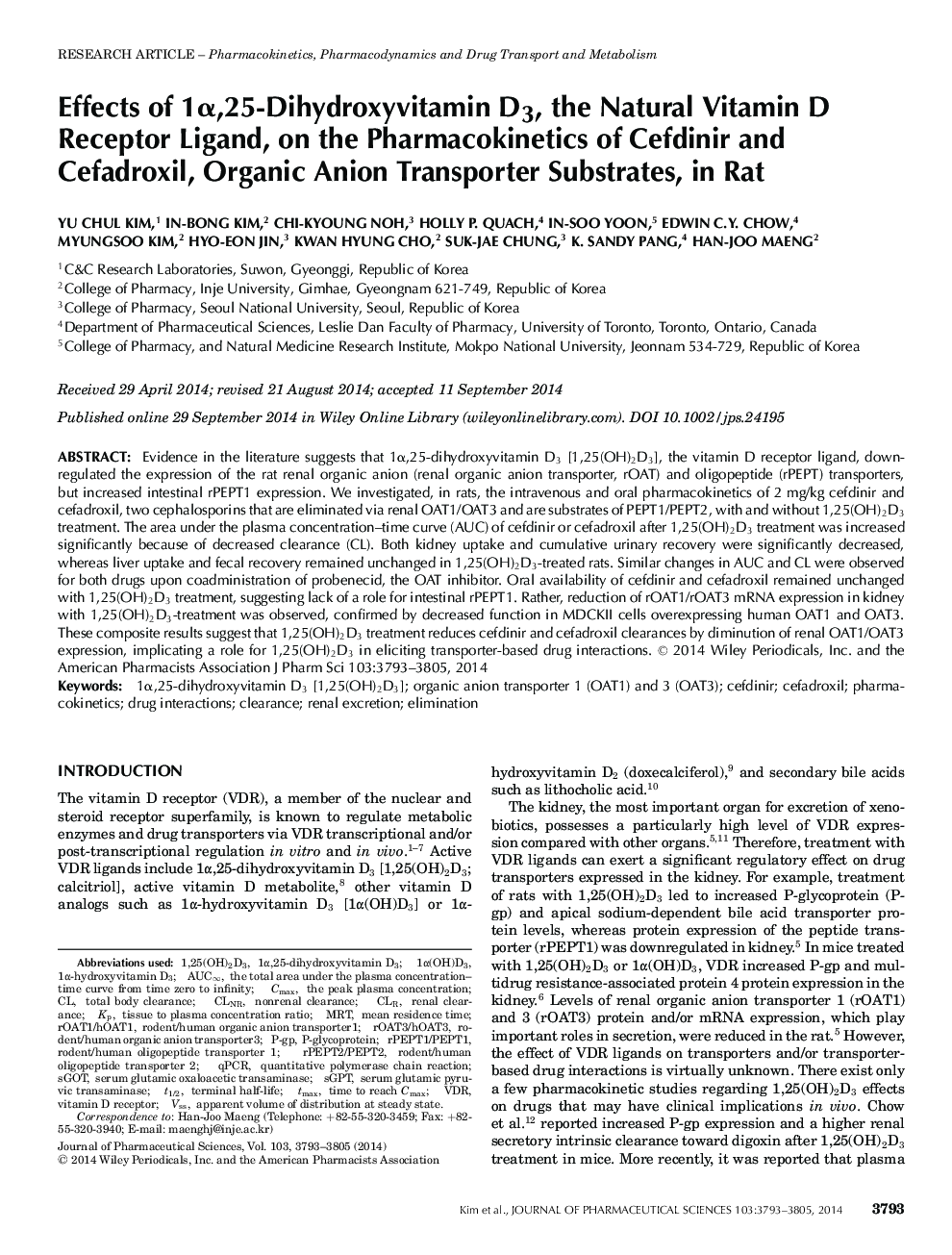 Effects of 1Î±,25-Dihydroxyvitamin D3, the Natural Vitamin D Receptor Ligand, on the Pharmacokinetics of Cefdinir and Cefadroxil, Organic Anion Transporter Substrates, in Rat