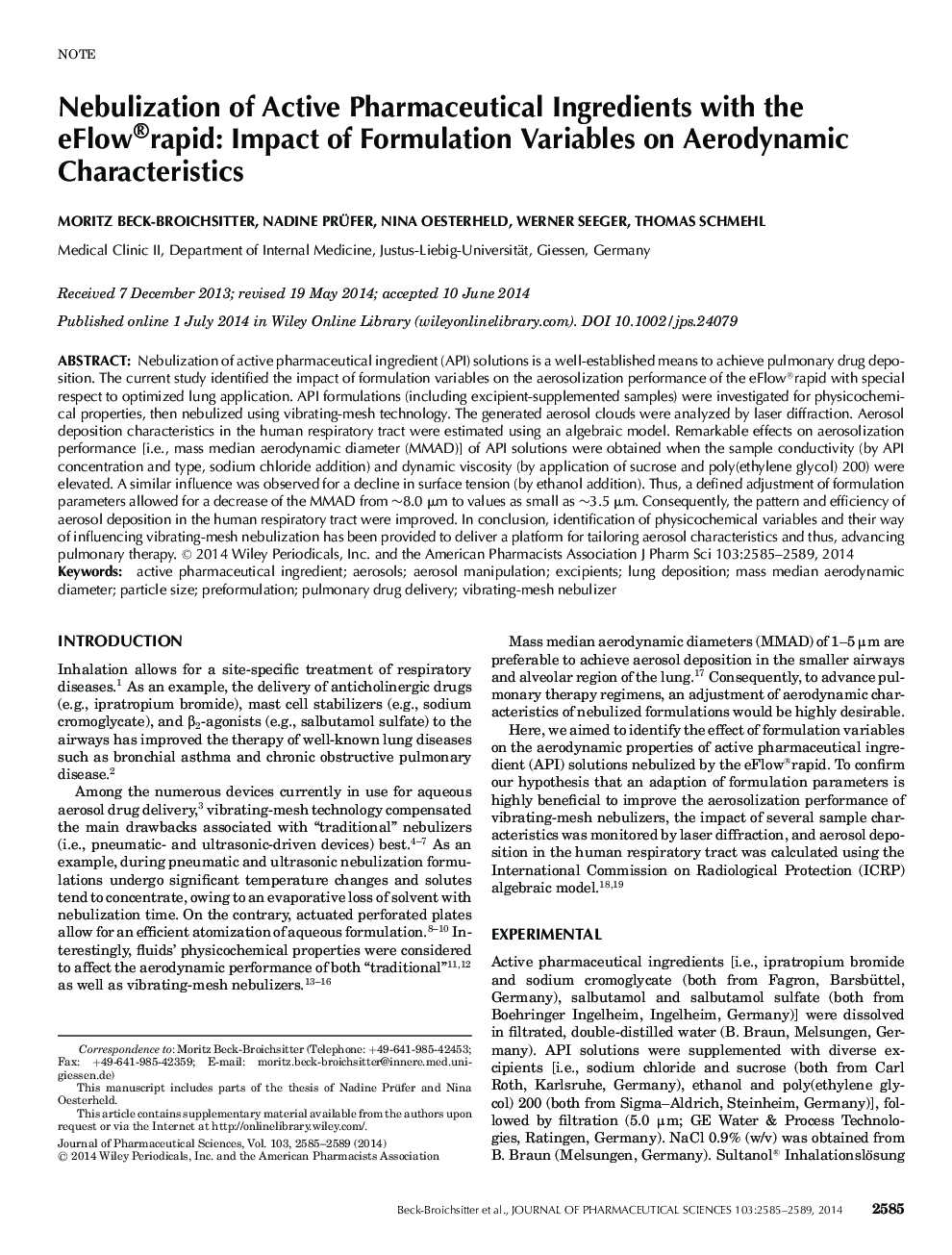 Nebulization of Active Pharmaceutical Ingredients with the eFlow®rapid: Impact of Formulation Variables on Aerodynamic Characteristics