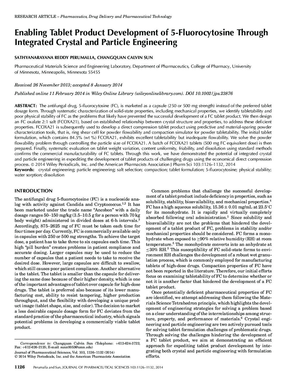 Enabling Tablet Product Development of 5-Fluorocytosine Through Integrated Crystal and Particle Engineering