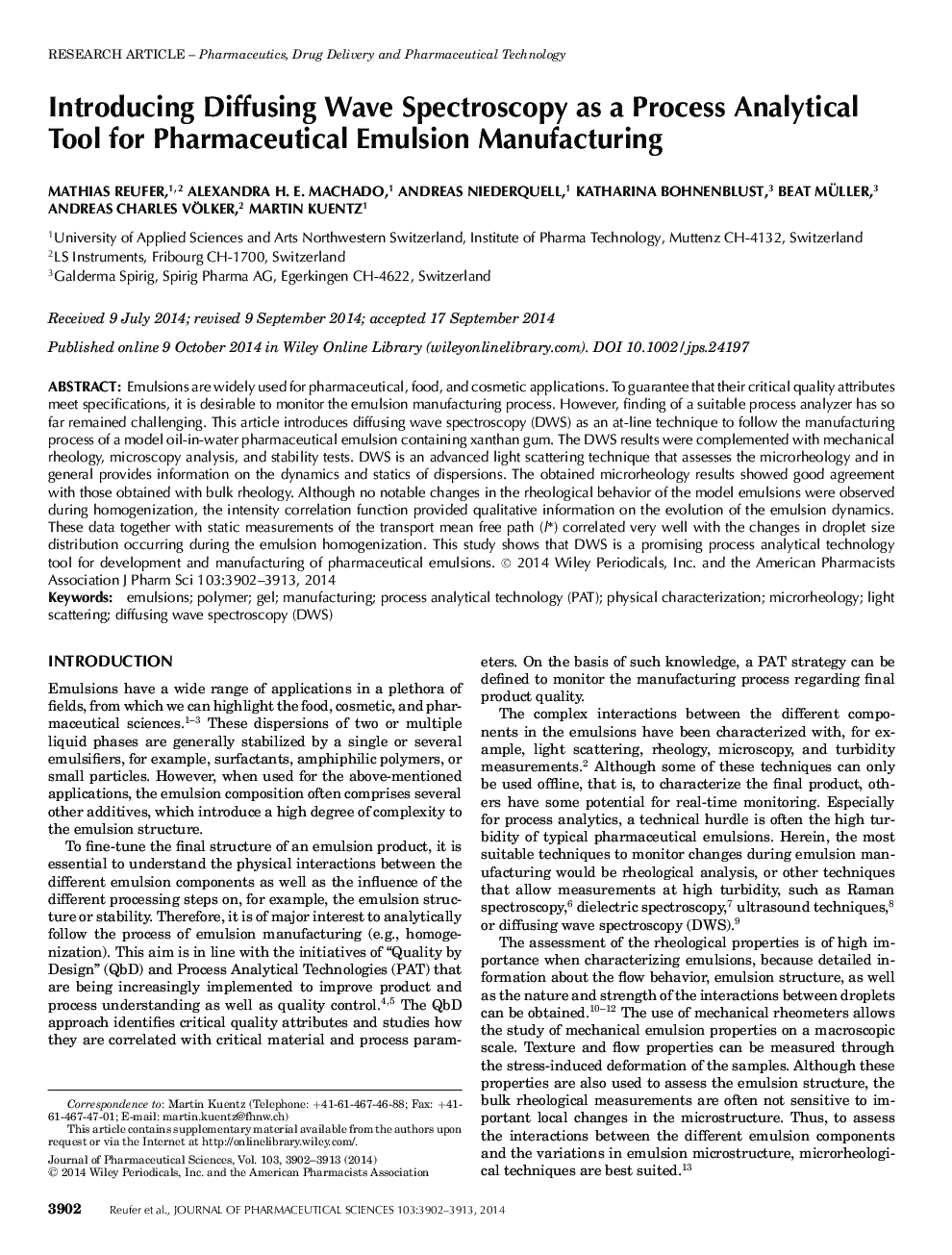 Introducing Diffusing Wave Spectroscopy as a Process Analytical Tool for Pharmaceutical Emulsion Manufacturing