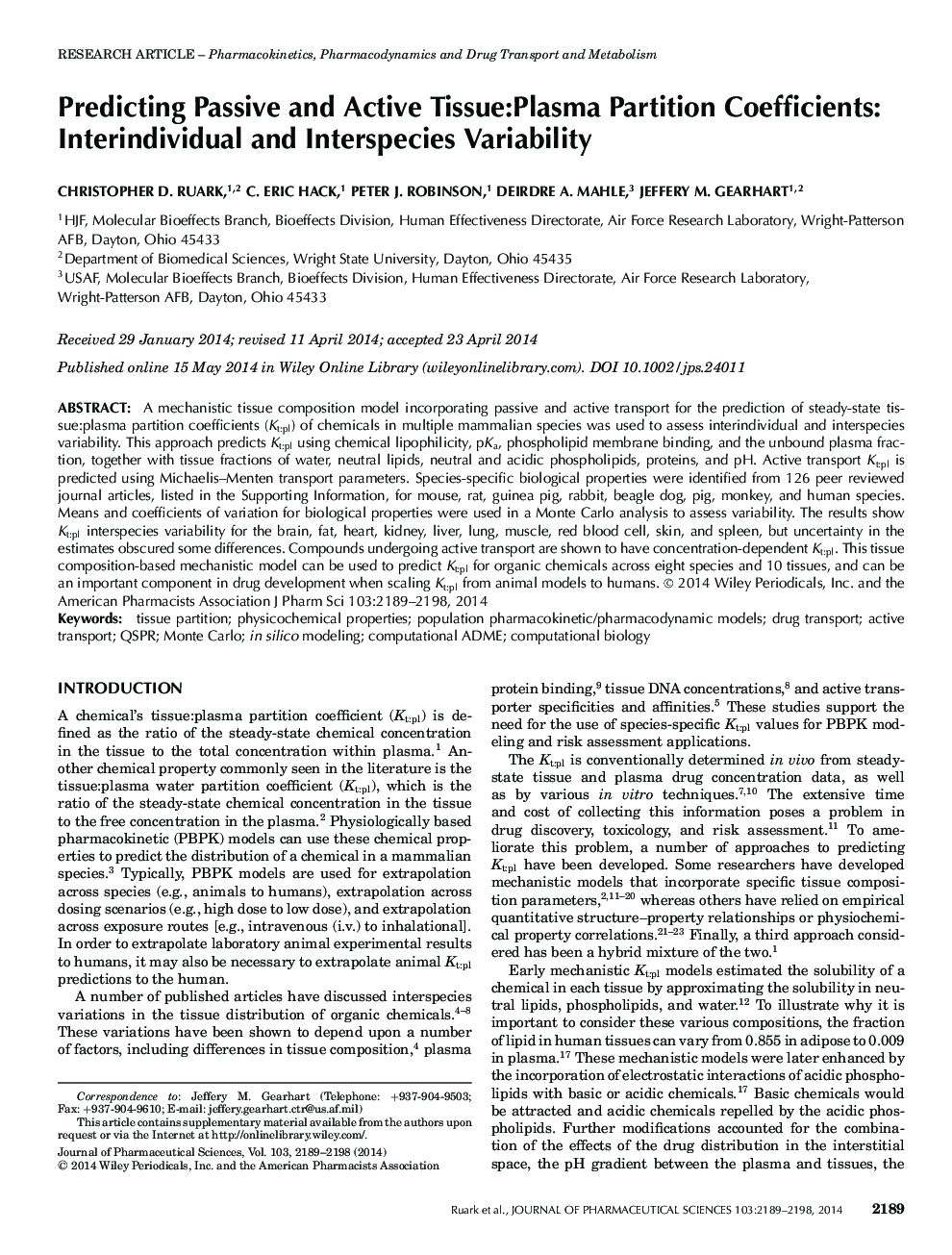 Predicting Passive and Active Tissue:Plasma Partition Coefficients: Interindividual and Interspecies Variability