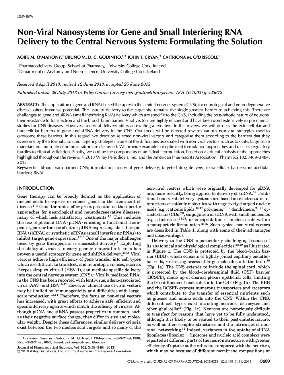 Non-Viral Nanosystems for Gene and Small Interfering RNA Delivery to the Central Nervous System: Formulating the Solution