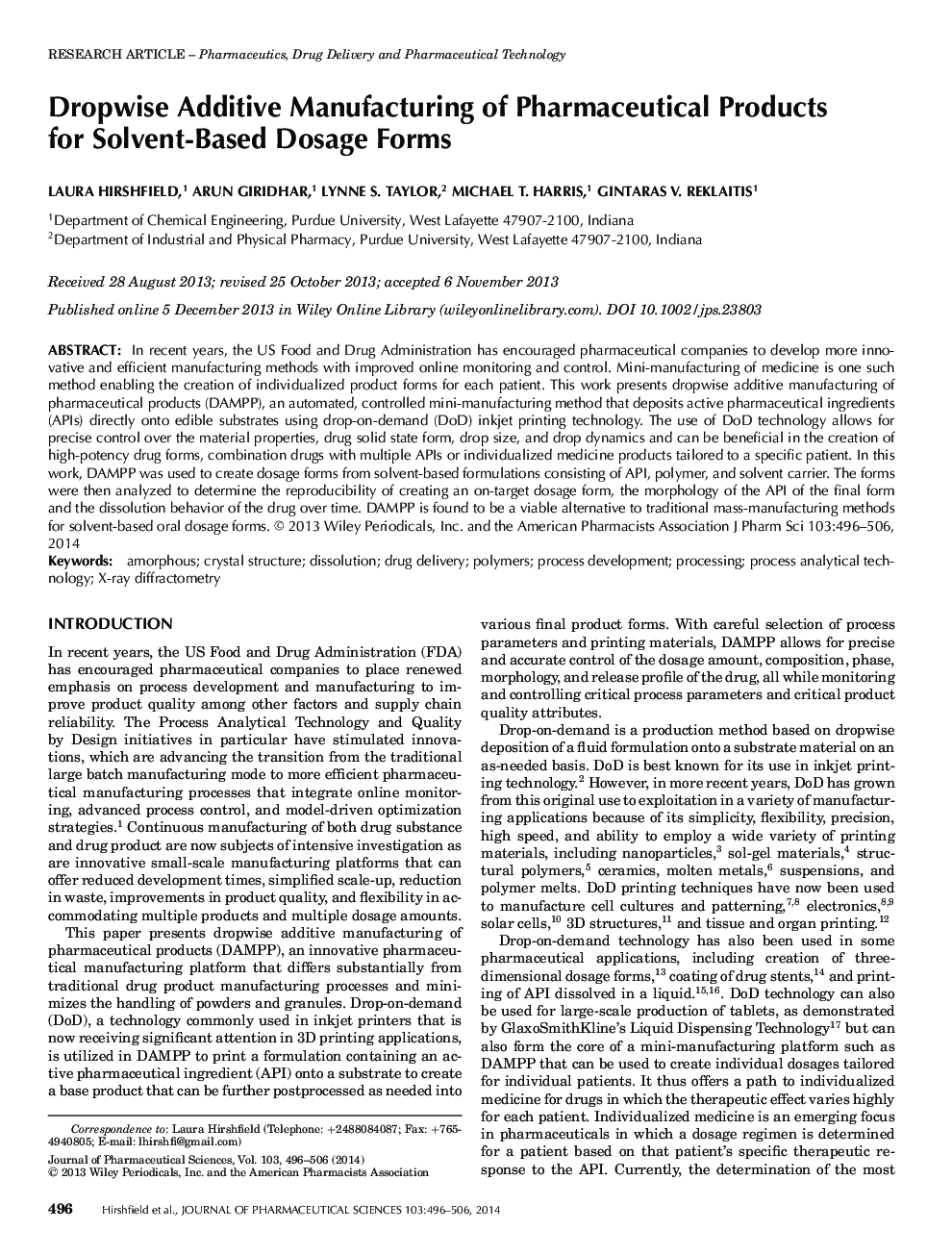 Dropwise Additive Manufacturing of Pharmaceutical Products for Solvent-Based Dosage Forms