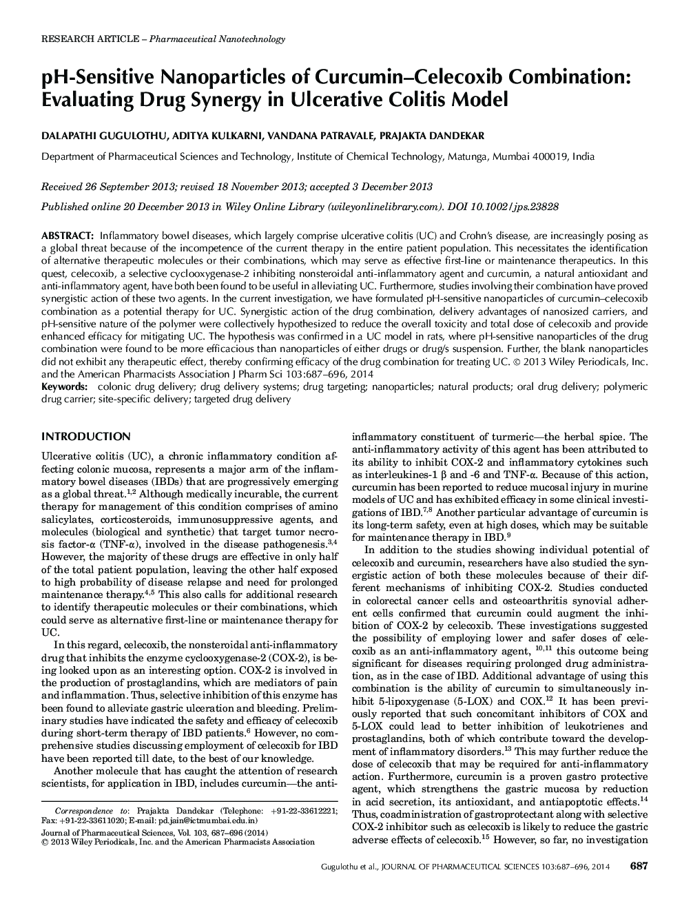 pH-Sensitive Nanoparticles of Curcumin-Celecoxib Combination: Evaluating Drug Synergy in Ulcerative Colitis Model