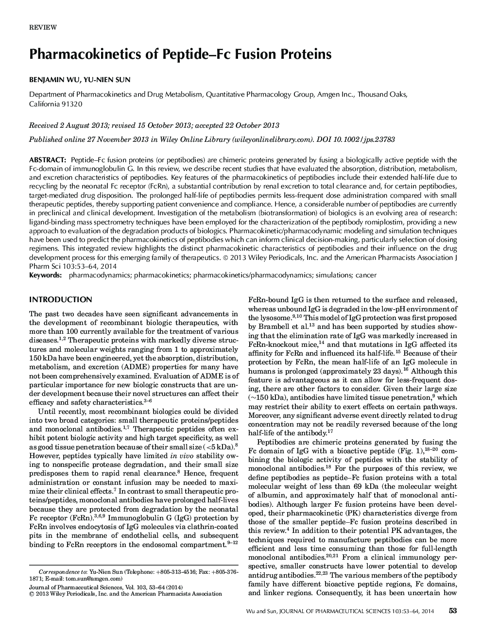 Pharmacokinetics of Peptide-Fc Fusion Proteins