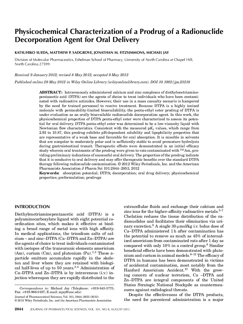 Physicochemical Characterization of a Prodrug of a Radionuclide Decorporation Agent for Oral Delivery