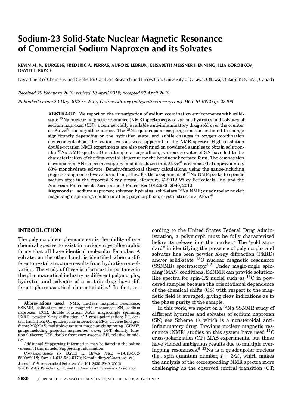 Sodium-23 Ssolid-Sstate Snuclear Smagnetic Sresonance of Scommercial Ssodium Snaproxen and its Ssolvates