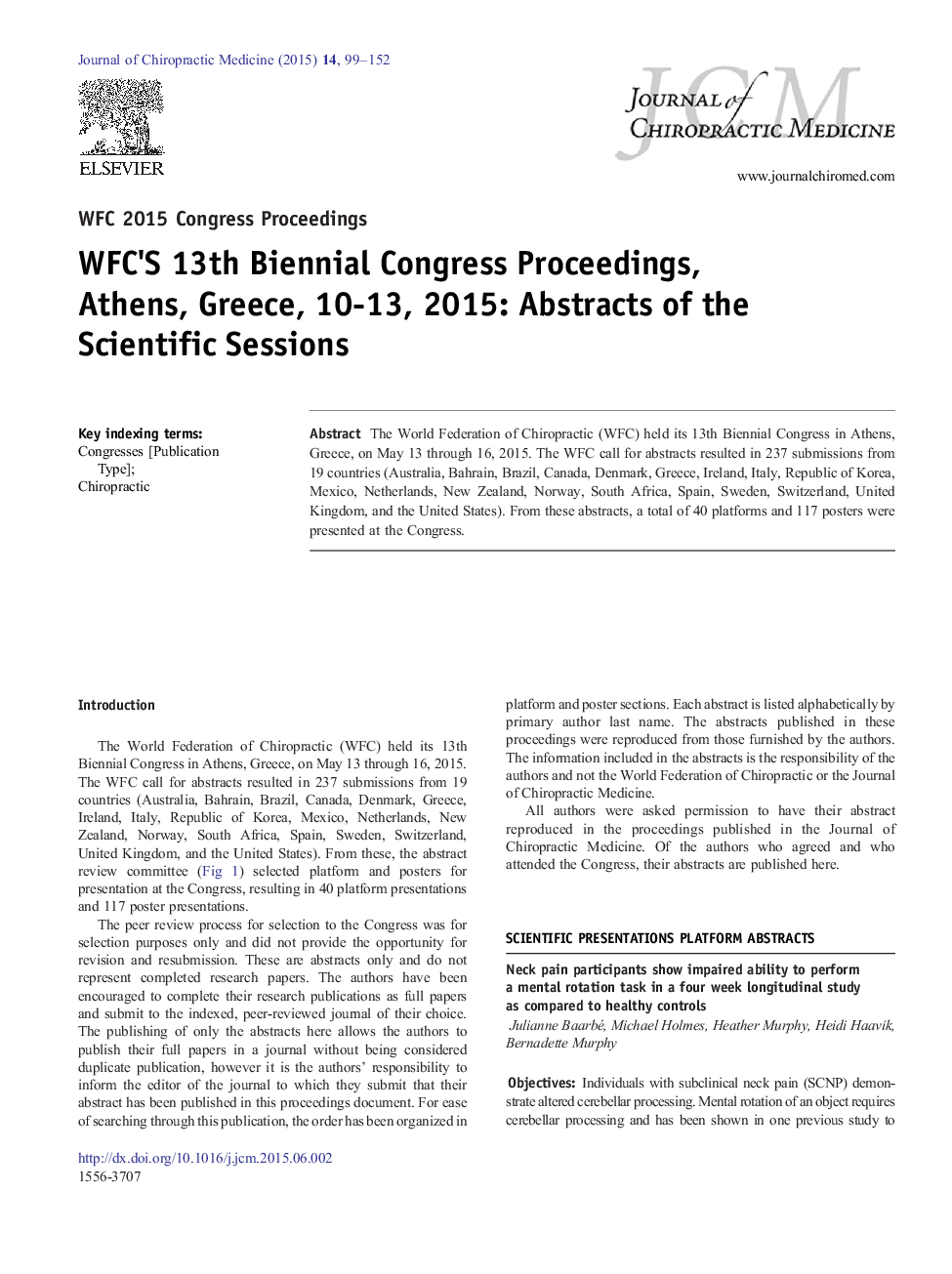 WFC'S 13th Biennial Congress Proceedings Athens, Greece, 10-13, 2013: Abstracts of the Scientific Sessions