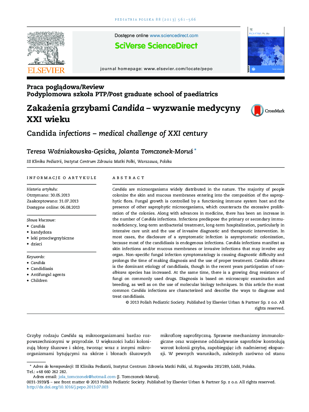 ZakaÅ¼enia grzybami Candida - wyzwanie medycyny XXI wieku