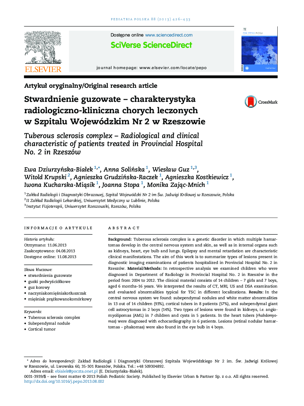 Stwardnienie guzowate - charakterystyka radiologiczno-kliniczna chorych leczonych w Szpitalu Wojewódzkim Nr 2 w Rzeszowie