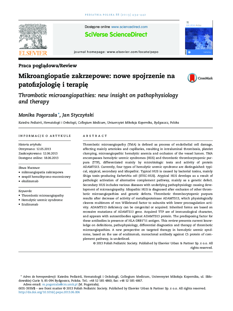 Mikroangiopatie zakrzepowe: nowe spojrzenie na patofizjologiÄ i terapiÄ