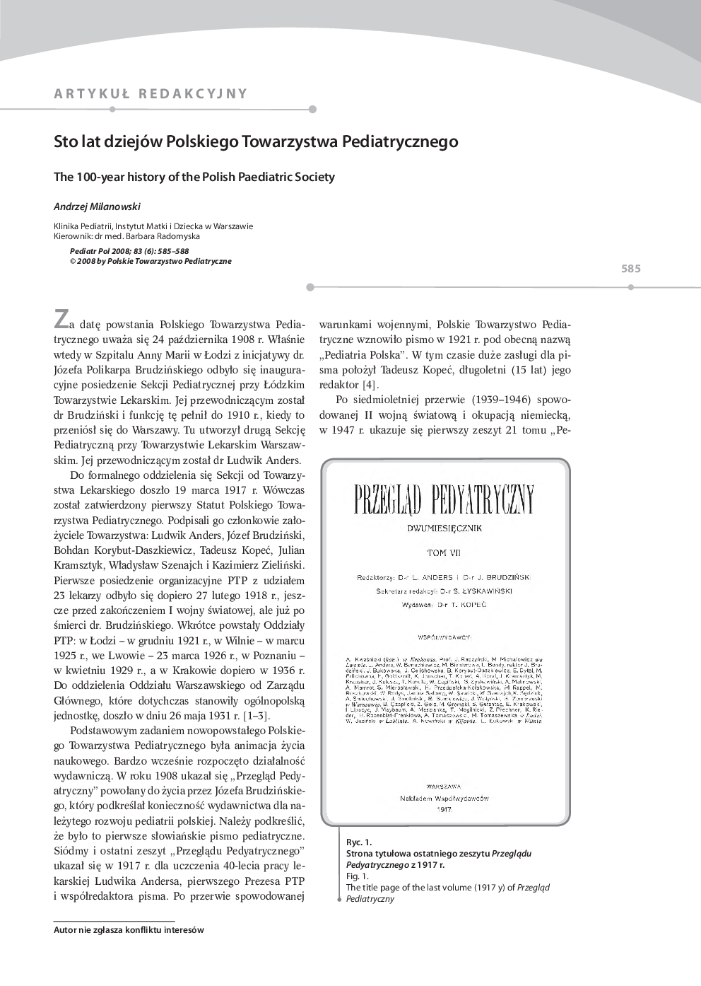 Sto lat dziejów Polskiego Towarzystwa Pediatrycznego