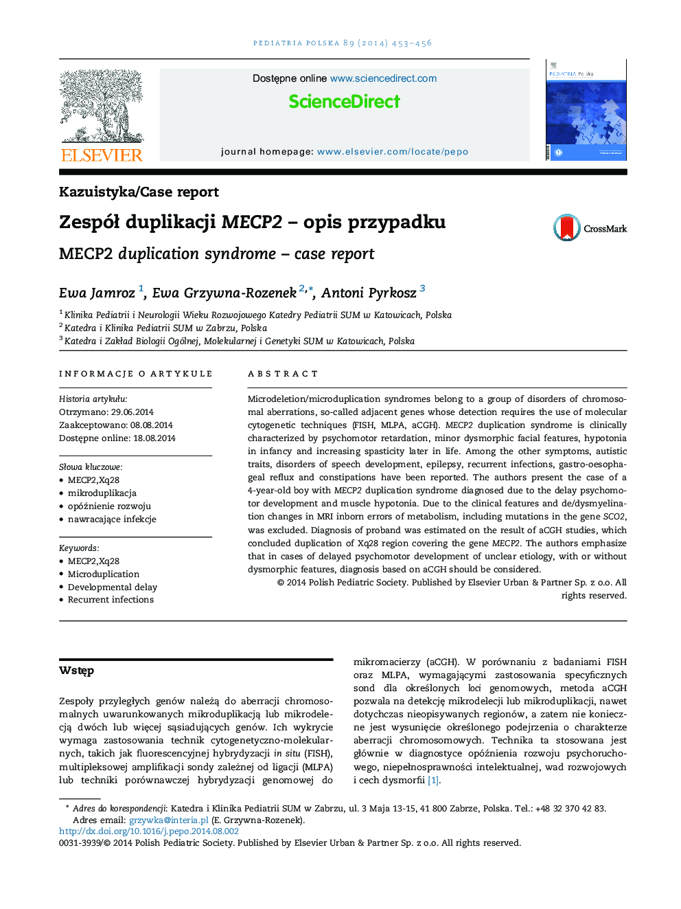 ZespóÅ duplikacji MECP2 - opis przypadku