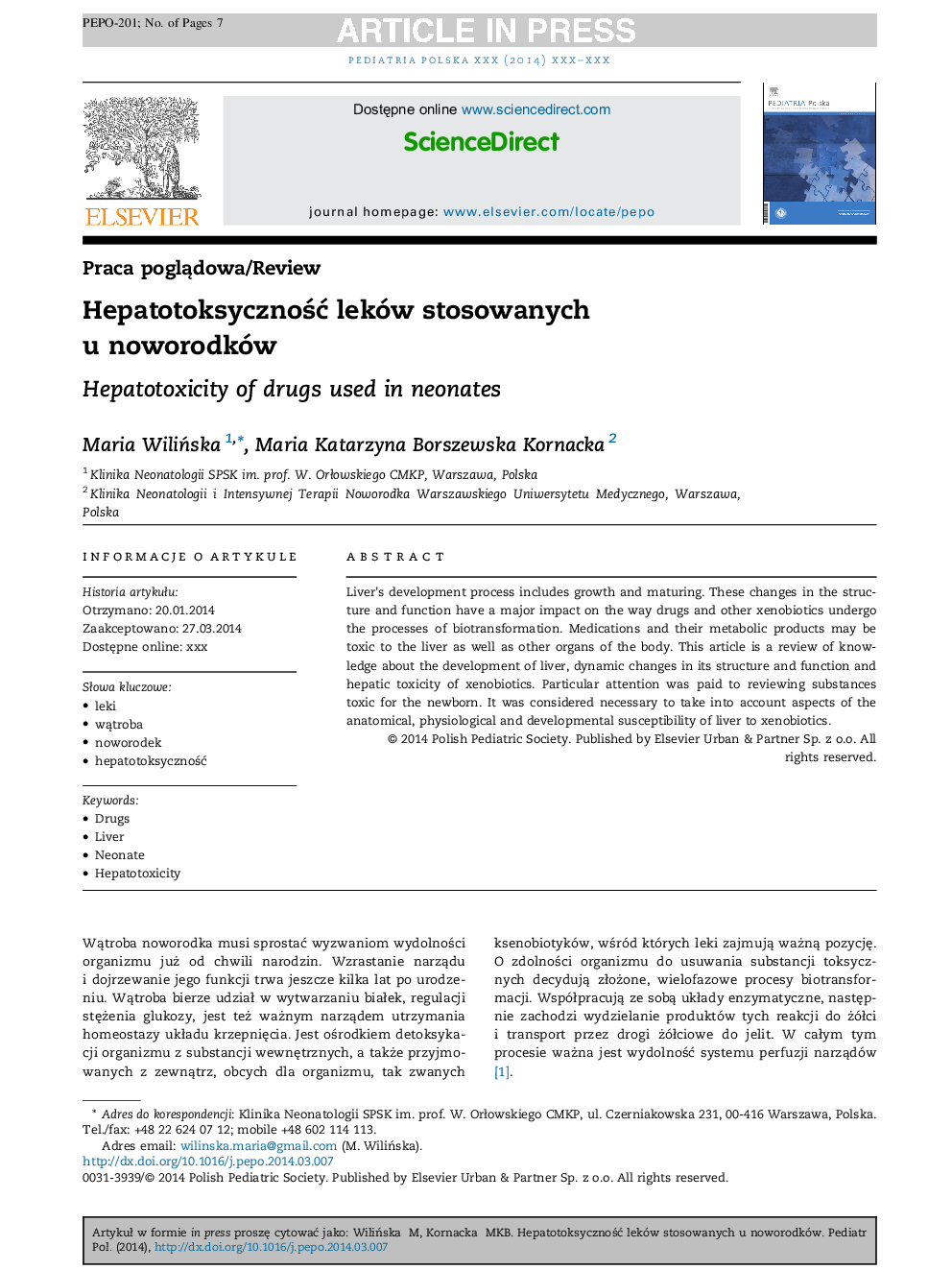 HepatotoksycznoÅÄ leków stosowanych u noworodków