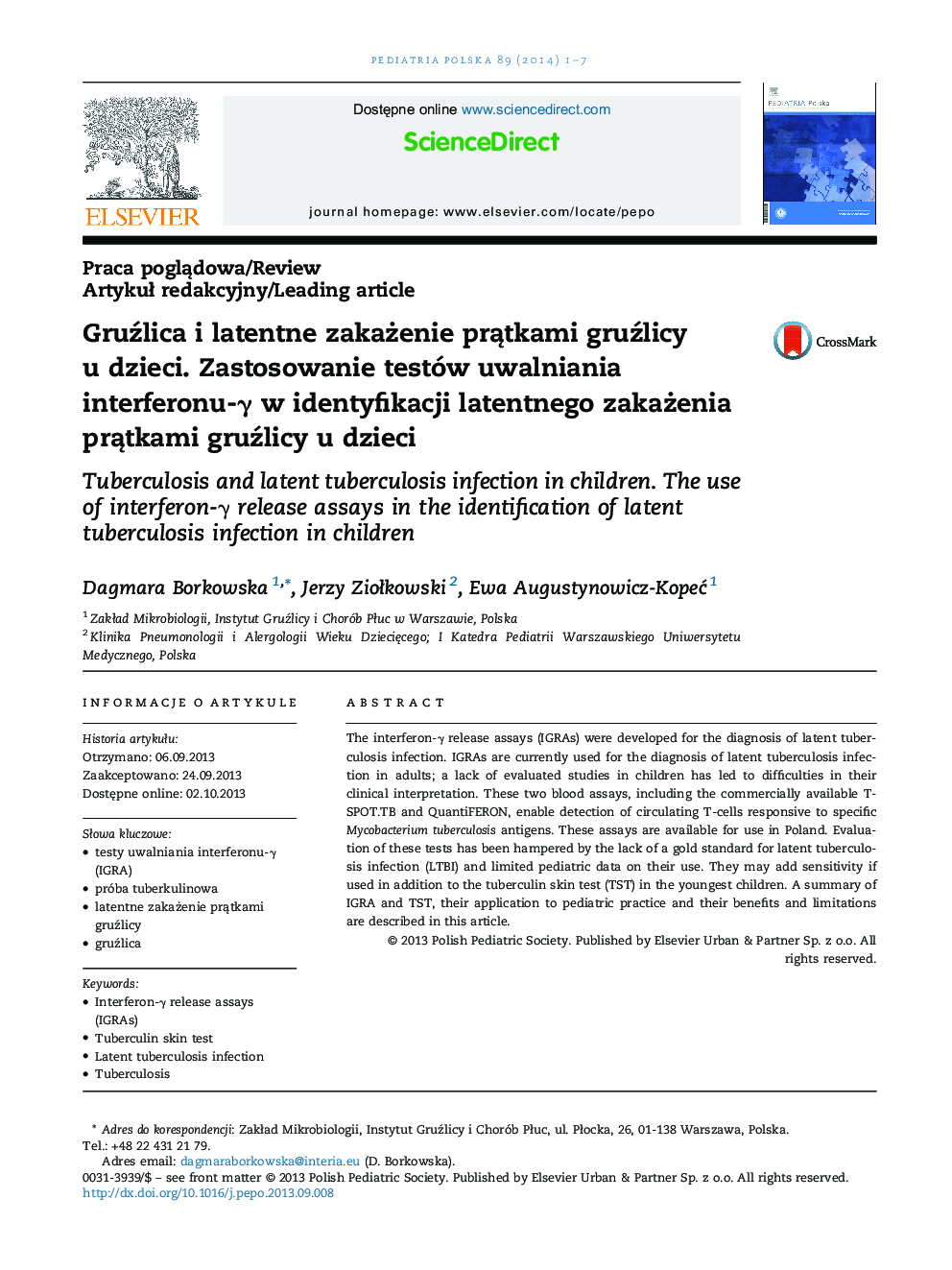 GruÅºlica i latentne zakaÅ¼enie prÄtkami gruÅºlicy u dzieci. Zastosowanie testów uwalniania interferonu-Î³ w identyfikacji latentnego zakaÅ¼enia prÄtkami gruÅºlicy u dzieci