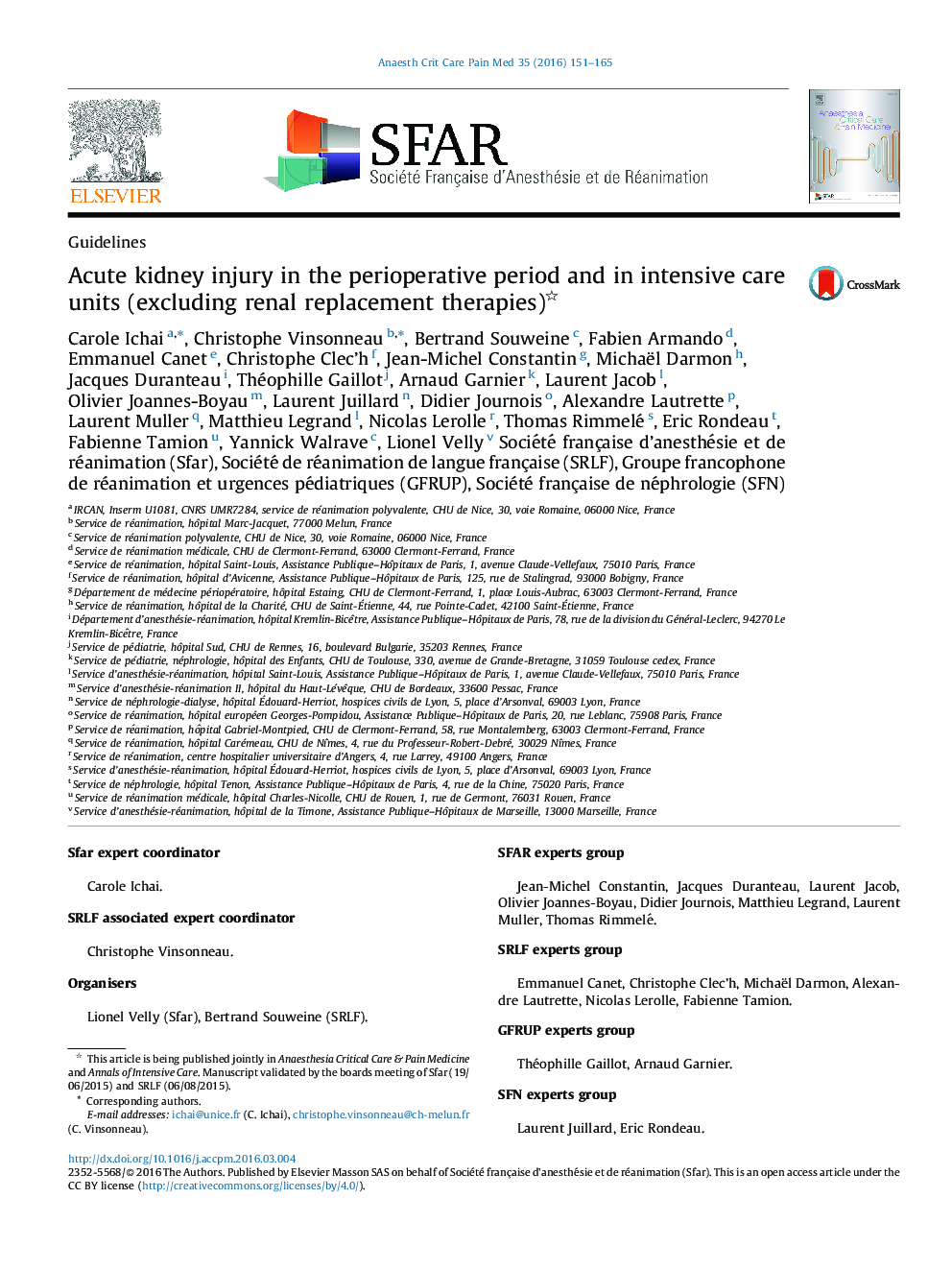 Acute kidney injury in the perioperative period and in intensive care units (excluding renal replacement therapies)