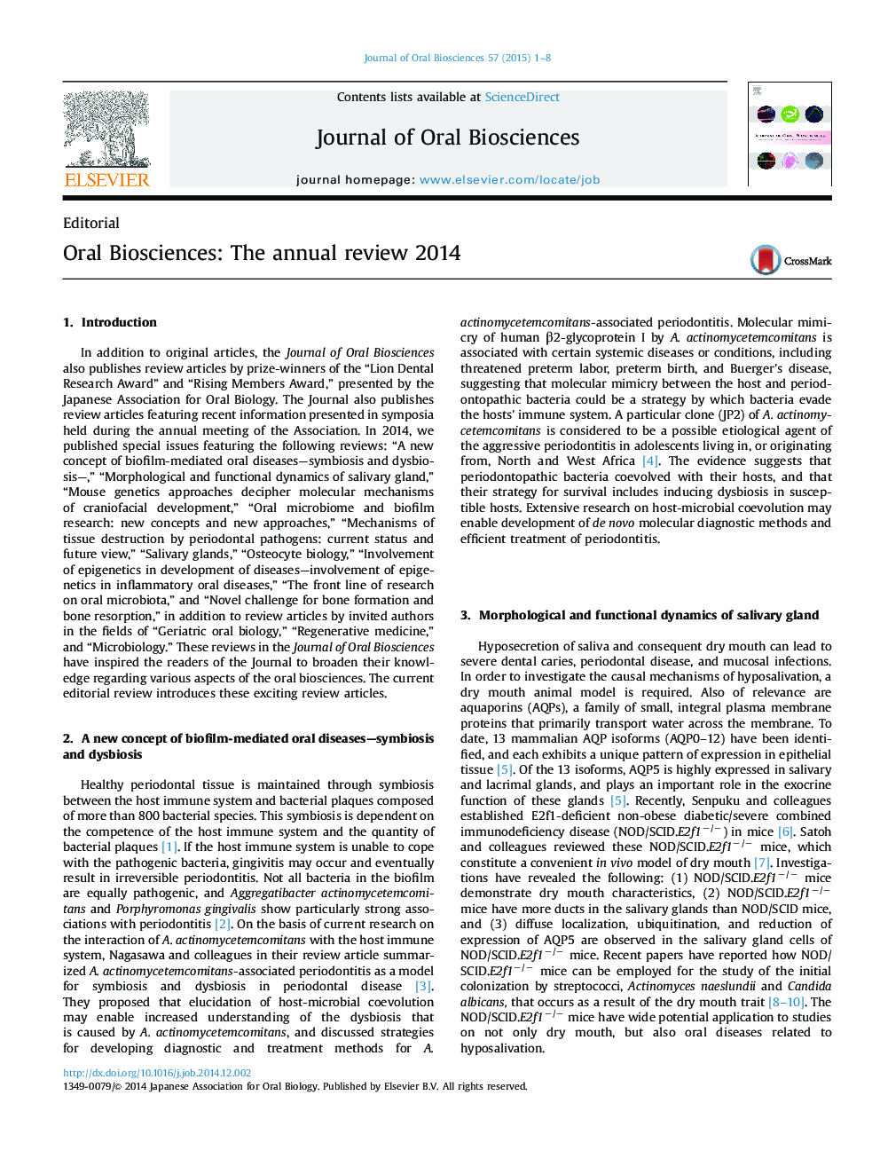 Oral Biosciences: The annual review 2014