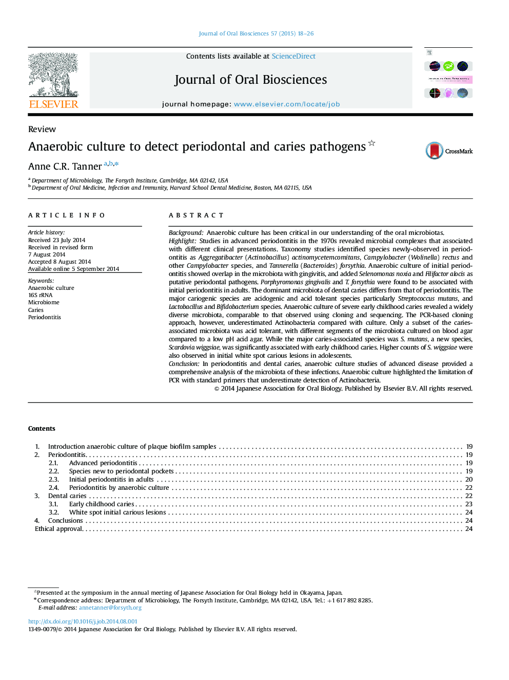 Anaerobic culture to detect periodontal and caries pathogens