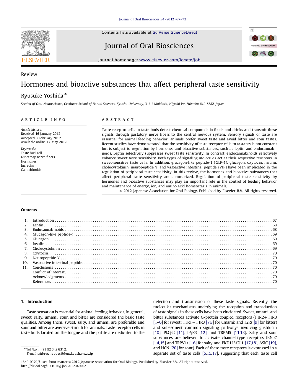 Hormones and bioactive substances that affect peripheral taste sensitivity