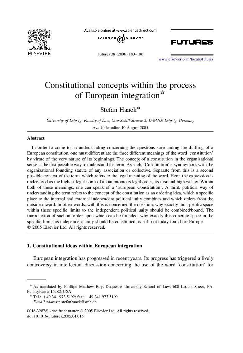 Constitutional concepts within the process of European integration