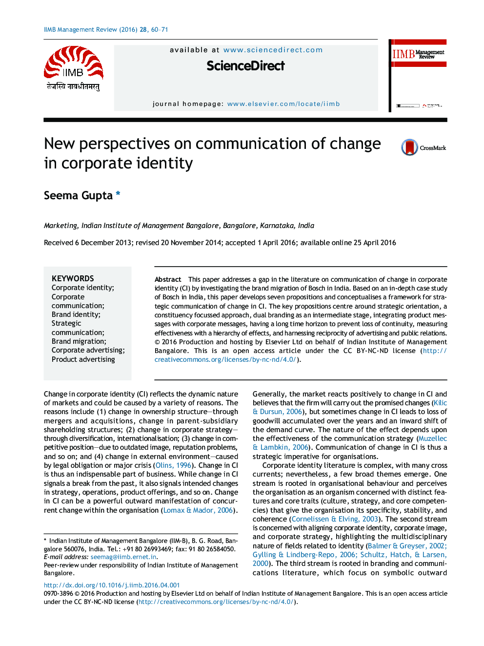 New perspectives on communication of change in corporate identity 