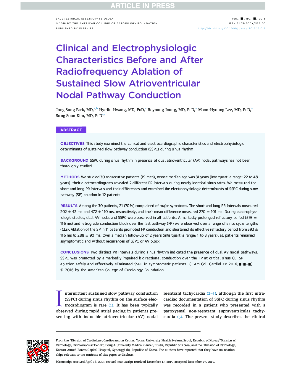 Clinical and Electrophysiologic Characteristics Before and After Radiofrequency Ablation of SustainedÂ Slow Atrioventricular NodalÂ Pathway Conduction
