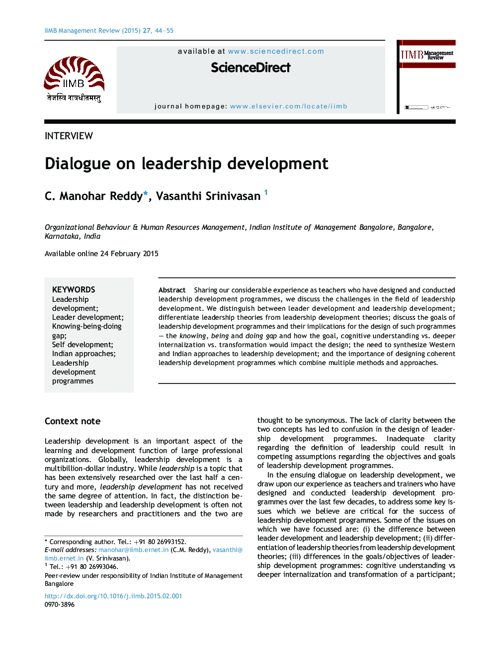 Dialogue on leadership development 