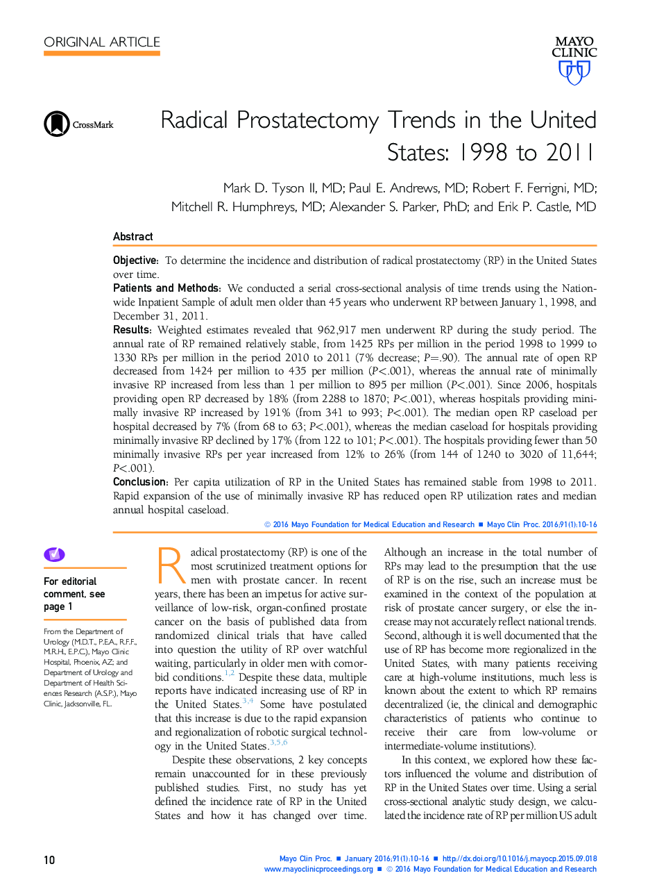 روند پروستاتکتومی رادیکال در ایالات متحده: 1998 تا 2011 