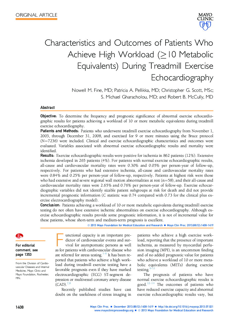 Characteristics and Outcomes of Patients Who Achieve High Workload (â¥10 Metabolic Equivalents) During Treadmill Exercise Echocardiography