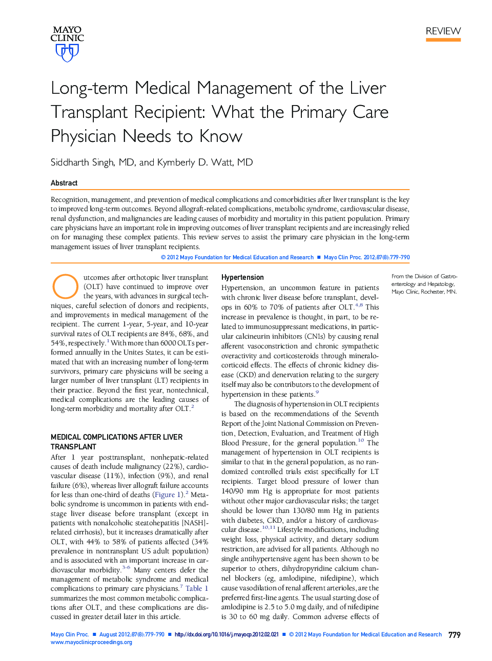 Long-term Medical Management of the Liver Transplant Recipient: What the Primary Care Physician Needs to Know
