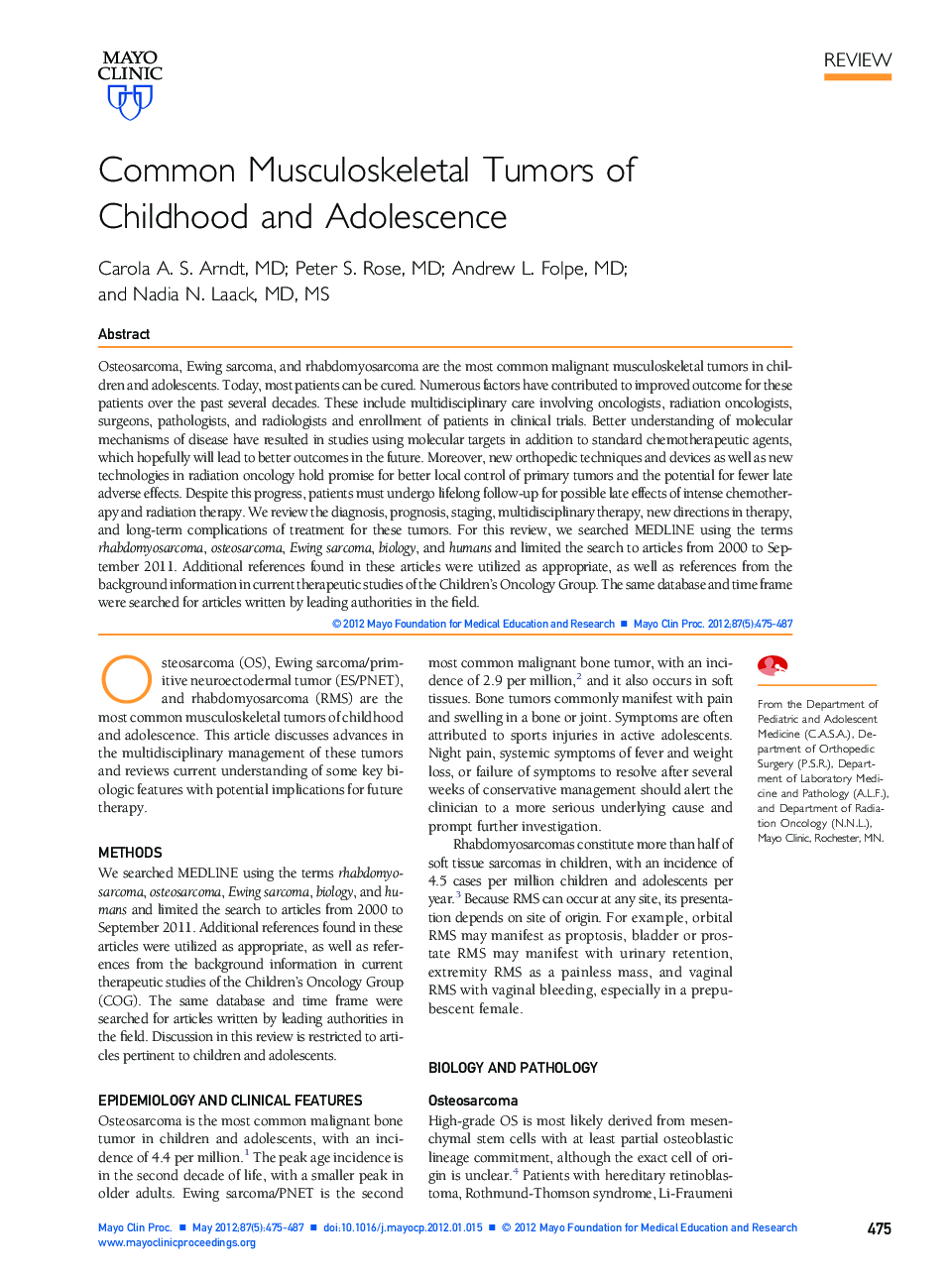 Common Musculoskeletal Tumors of Childhood and Adolescence