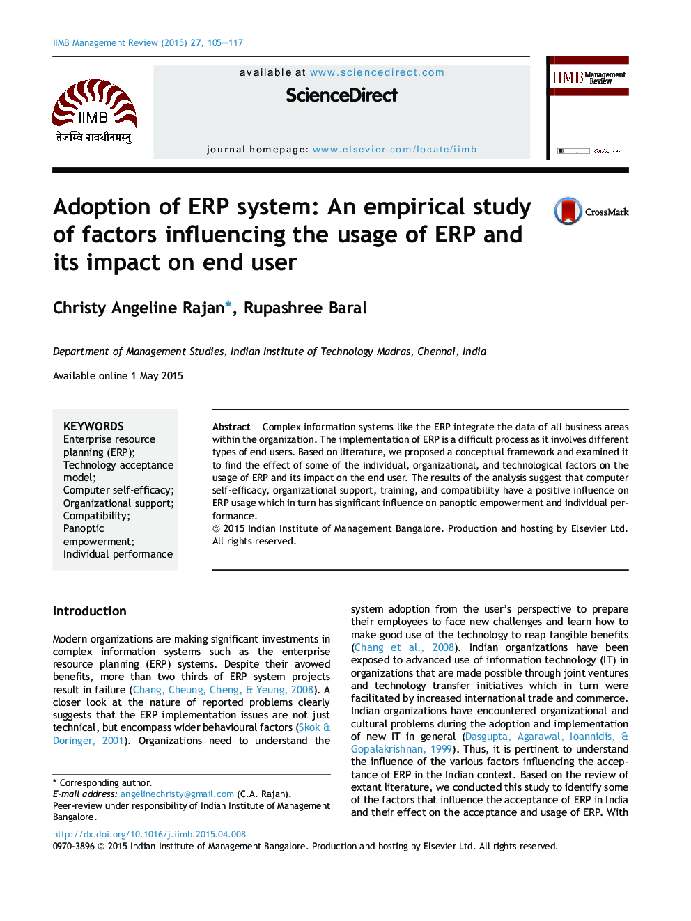 Adoption of ERP system: An empirical study of factors influencing the usage of ERP and its impact on end user 