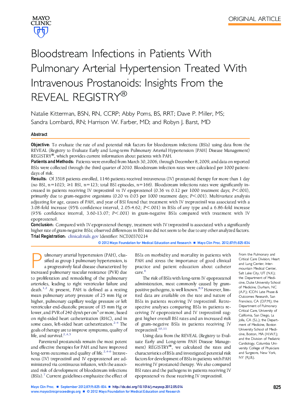 Bloodstream Infections in Patients With Pulmonary Arterial Hypertension Treated With Intravenous Prostanoids: Insights From the REVEAL REGISTRY®