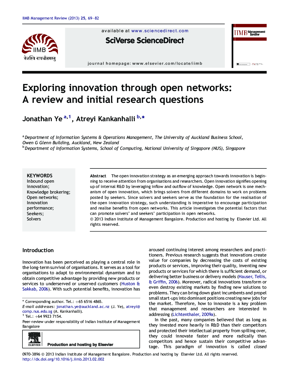 Exploring innovation through open networks: A review and initial research questions 