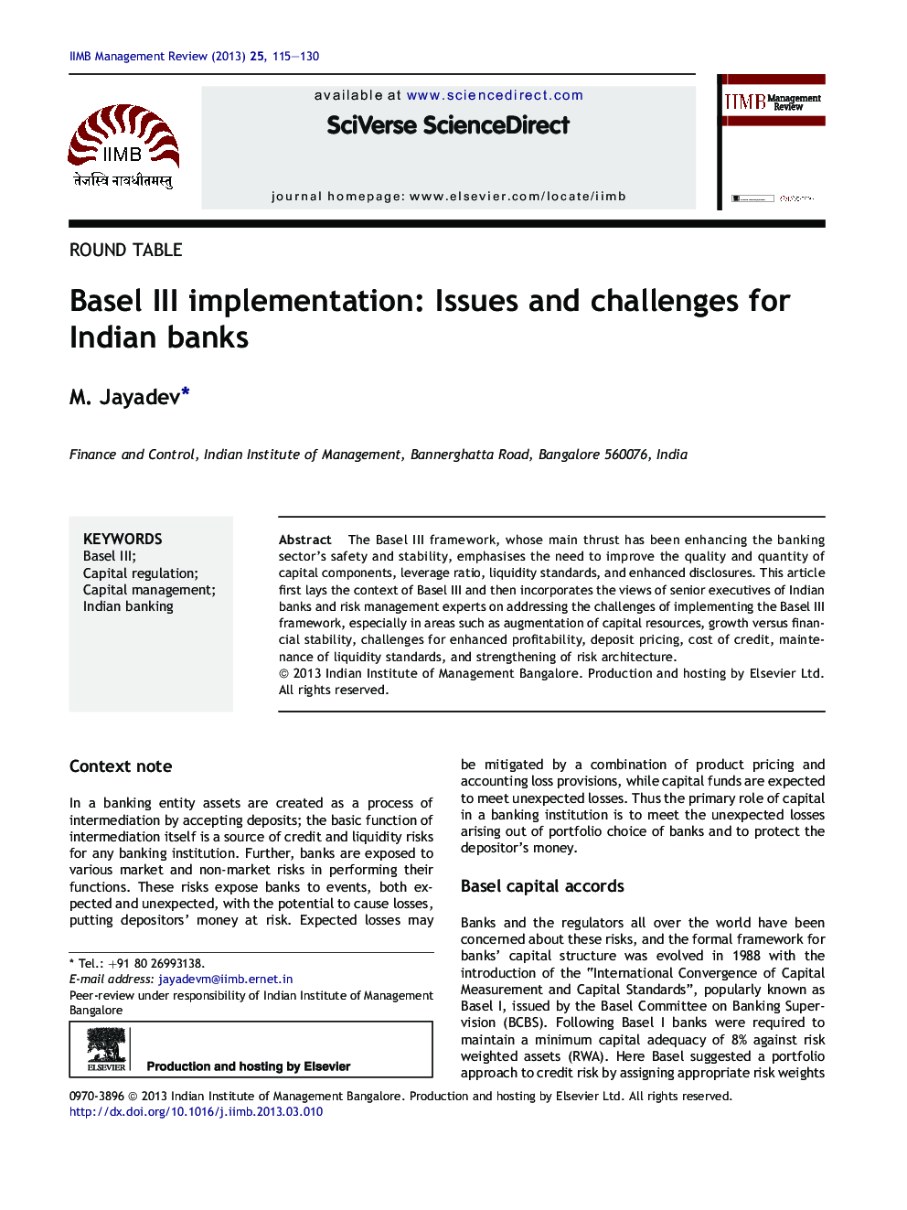 Basel III implementation: Issues and challenges for Indian banks 