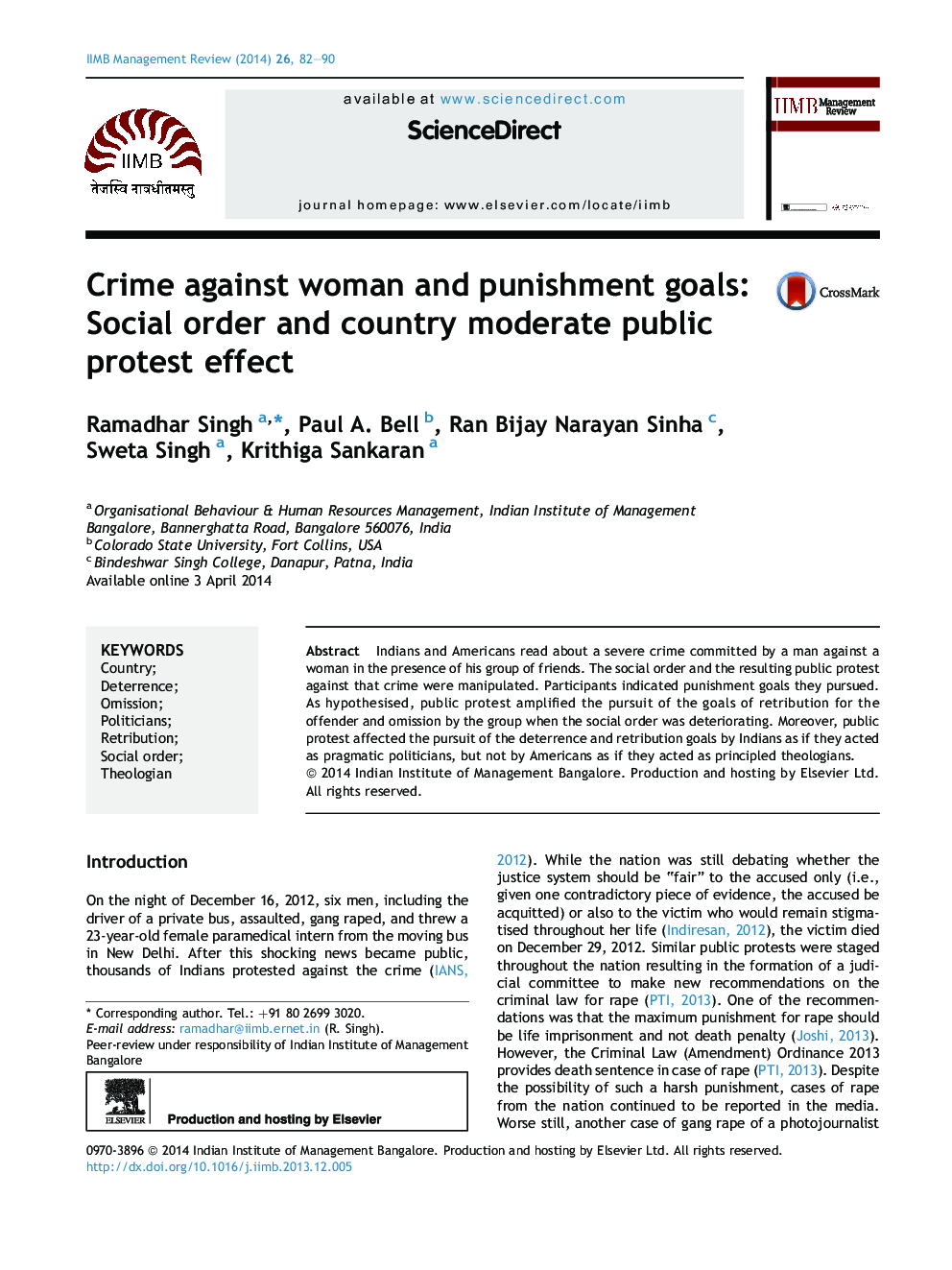 Crime against woman and punishment goals: Social order and country moderate public protest effect 