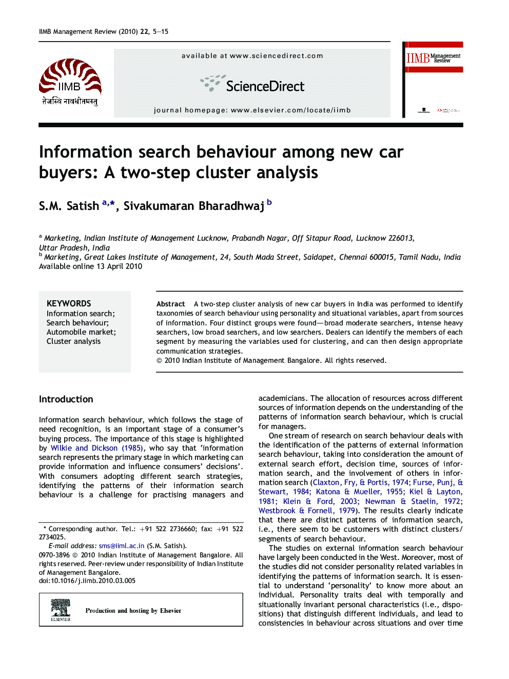 Information search behaviour among new car buyers: A two-step cluster analysis