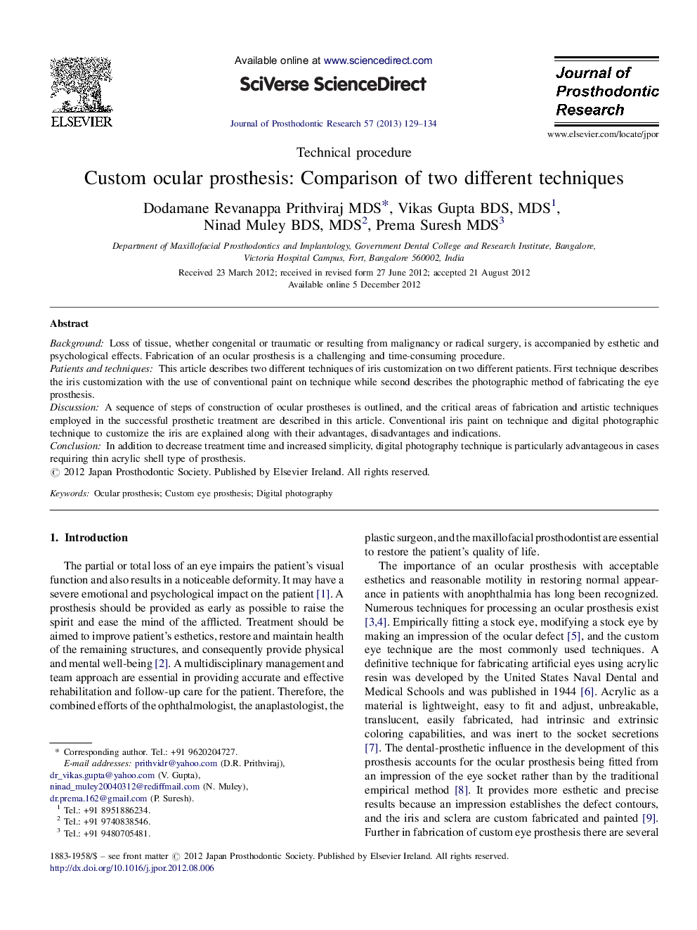 Custom ocular prosthesis: Comparison of two different techniques