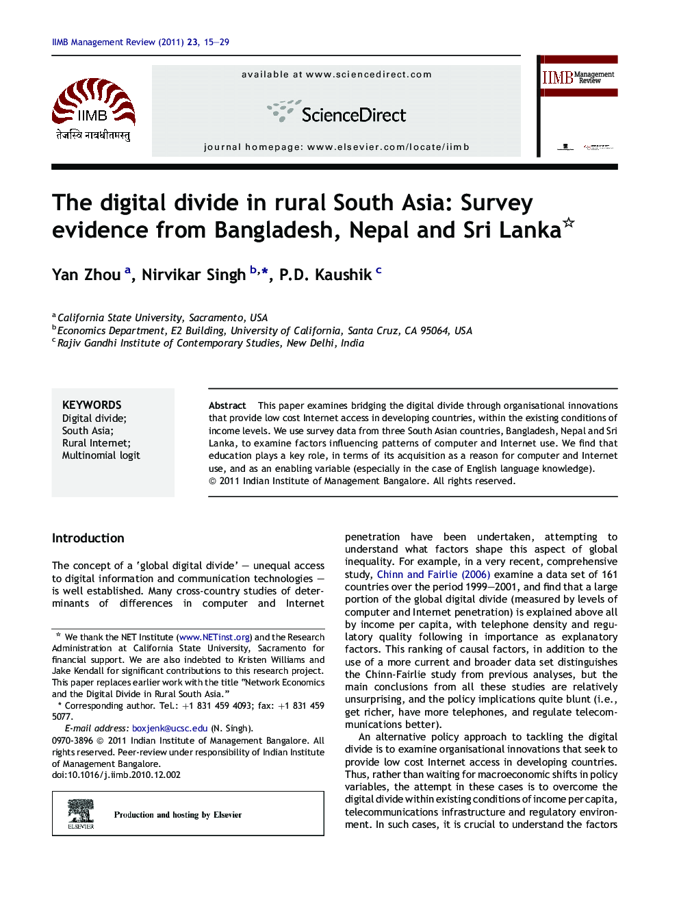 The digital divide in rural South Asia: Survey evidence from Bangladesh, Nepal and Sri Lanka 