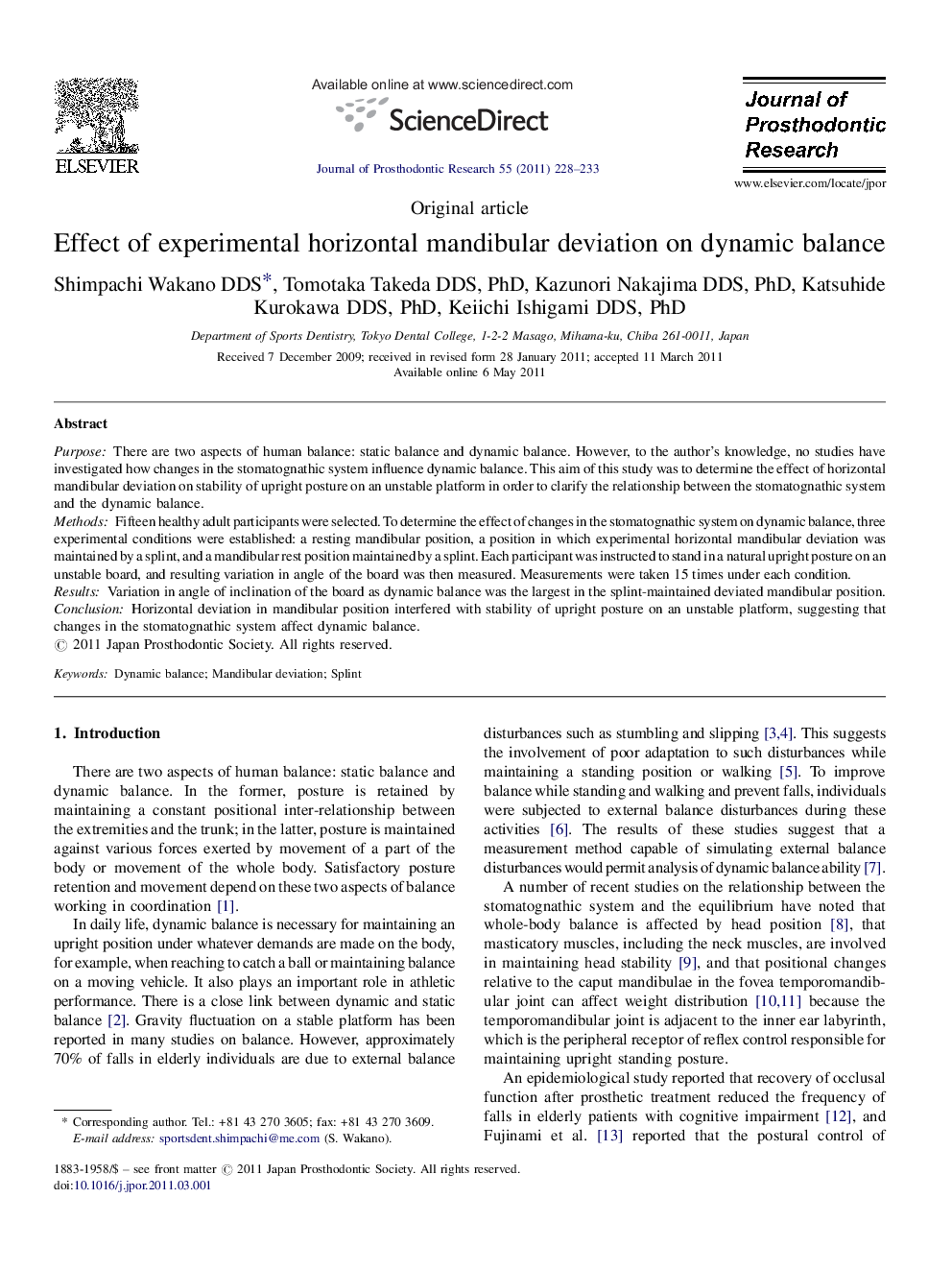 Effect of experimental horizontal mandibular deviation on dynamic balance