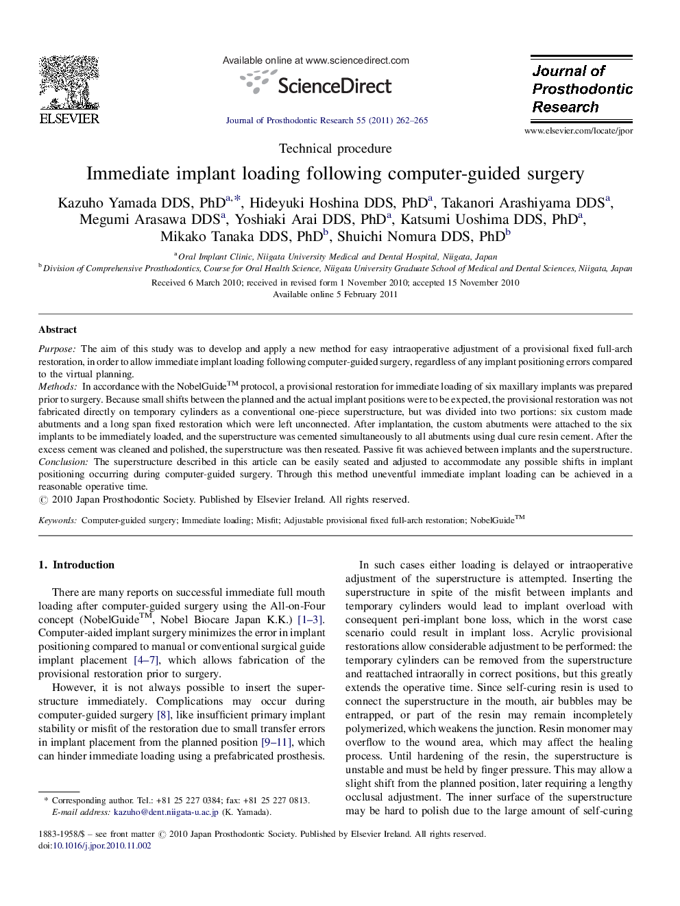 Immediate implant loading following computer-guided surgery