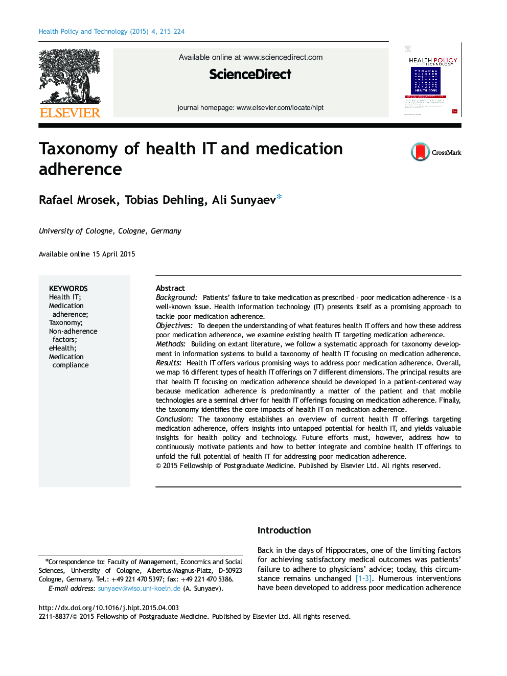 Taxonomy of health IT and medication adherence
